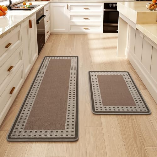 Kitchen Rugs Set of 2, Kitchen Mats for Floor,17x30+17x47 Brown | Kitchen Runner Rugs Non Slip Washable, Absorbent Braided Kitchen Floor Mat 2PCS, Sink Rug, Easy to Clean - color: B Graphic Brown, size: 17''x30''+17''x47''