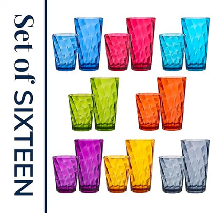 US Acrylic Optix Plastic Reusable Drinking Glasses (Set of 16) 14oz Rocks & 20oz Water Cups in Jewel Tone Colors | BPA-Free Tumblers, Made in USA | Top-Rack Dishwasher Safe - size: 14 ounces/20 ounces