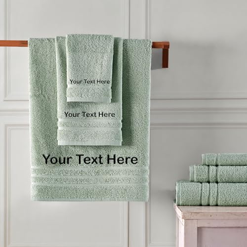 Personalized Towels - Customized Turkish Cotton Towel Set, Monogrammed Towels with Initial, Name & Embroidery, Idea for Weddings, Bridal Showers, Anniversaries, Christmas Gift for Couples - Green - color: Light Green