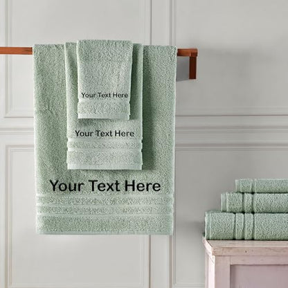 Personalized Towels - Customized Turkish Cotton Towel Set, Monogrammed Towels with Initial, Name & Embroidery, Idea for Weddings, Bridal Showers, Anniversaries, Christmas Gift for Couples - Green - color: Light Green