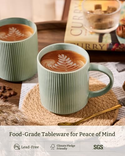 famiware Coffee Mug Set of 4, Star 16 oz Large Mugs Cup Set with Handle | Ceramic Mug for Coffee, Latte, Tea, Stackable Drinkware Set, Microwave & Dishwasher Safe, Matte Green - color: Matte Green, size: 4 Count (Pack of 1)