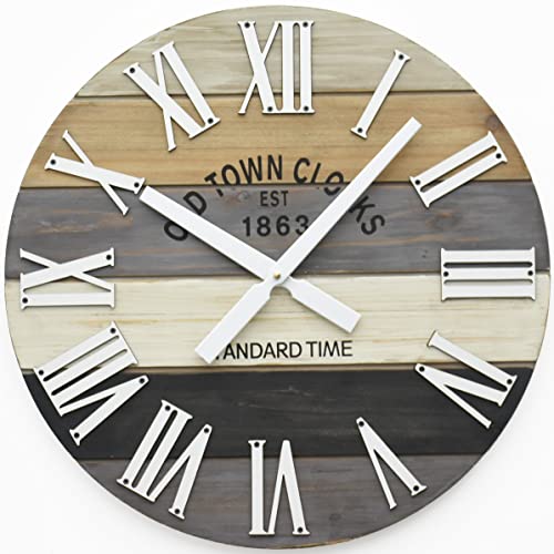 24" Wooden Multi-Color Maritime Coastal Beach Large Roman Wall Clock (Grey, 24 inch) - color: Roman Grey, size: 24 inch