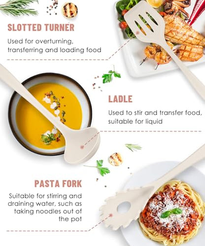 Khaki Kitchen Utensils Set-12 Pieces Silicone Cooking Utensils Set | Dishwasher Safe 392°F Heat Resistant Spatula Set Kitchen Utensil Set for Nonstick Cookware,Best Kitchen Tools with Holder - color: Khaki