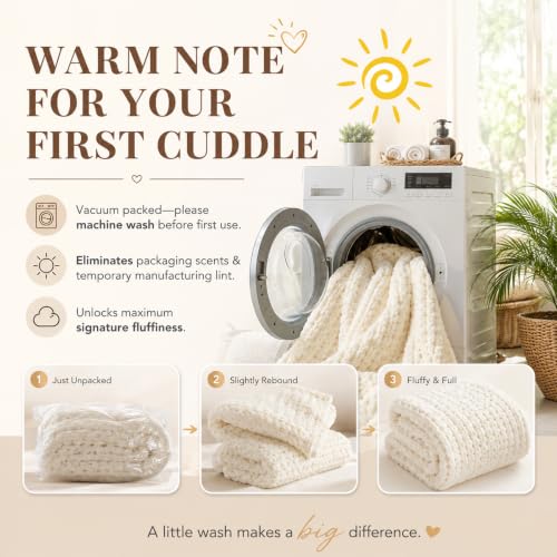 Luxury Chunky Knit Throw Blanket, Boho Chenille Cable Knit Blankets 50x60 | Upgraded no-shedding yarn, Super dense woven craftsmanship ensures durable cozy warmth for sofa, without pilling or fading.