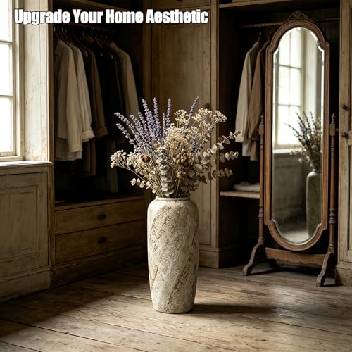 Rustic Ceramic Floor Vase, 15.7 Inch, Farmhouse Clay Decor | Living Room, Entryway, Fireplace, Pampas Grass, Dried Branches - size: 15.7 Inch
