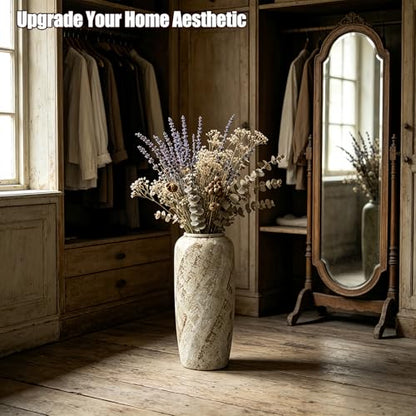 Rustic Ceramic Floor Vase, 15.7 Inch, Farmhouse Clay Decor | Living Room, Entryway, Fireplace, Pampas Grass, Dried Branches - size: 15.7 Inch