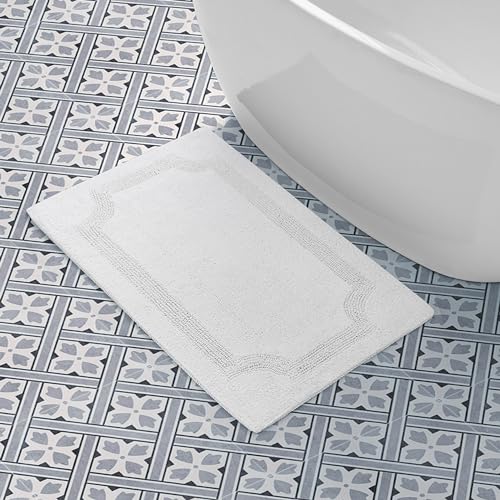 Laura Ashley - Reversible Cotton Bath Mat, Premium Bathroom Décor, Machine Washable Bathroom Rug, Highly Absorbent, 21"x34", White - color: White, size: 1'9" x 2'10" (Rectangular)