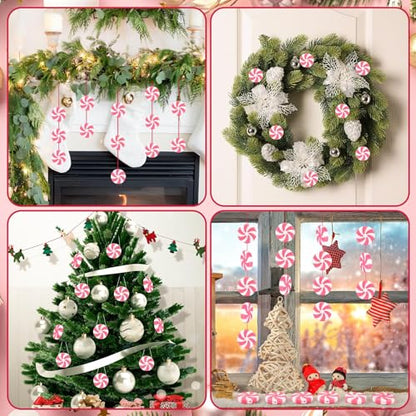 JUNEBRUSHS 50 Pcs Fake Peppermint Candy Christmas Decorations Pink and White Christmas Candy Peppermint Ornaments for Xmas Holiday Decor Party Favors Crafts - style: Peppermint Candy Style
