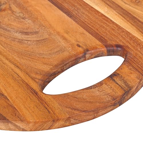 GoCraft Acacia Wood Round Cutting Board with Handle – 12x12 Inches | Rustic Wooden Cheese Board | Charcuterie Tray | Natural Rustic Kitchen Chopping Board | Farmhouse Food Prep & Serving Platter