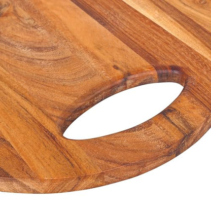 GoCraft Acacia Wood Round Cutting Board with Handle – 12x12 Inches | Rustic Wooden Cheese Board | Charcuterie Tray | Natural Rustic Kitchen Chopping Board | Farmhouse Food Prep & Serving Platter