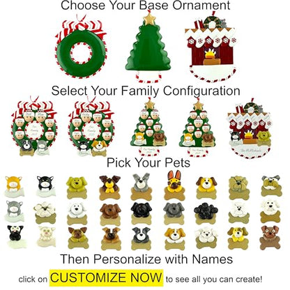 Customized and Personalized Christmas Ornament - Family of 2-6 with Two Pets - Select 2 of The 25 Different Dogs and Cats to Design Your Own Made to Order Gift (Family of 6) - size: Family of 6 with 2 Pets