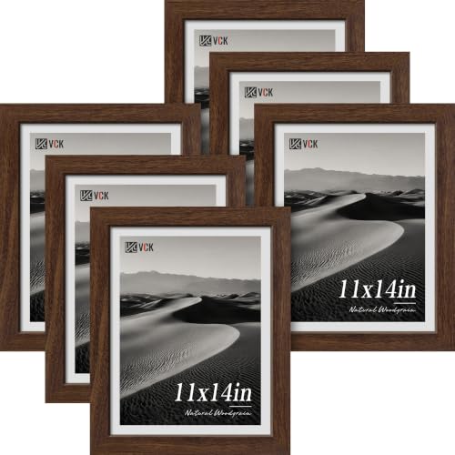 VCK 11x14 Picture Frames Brown - Wide Border Wood Multi Certificate 11 x 14 Frame, Family Photos, Office Prints, Studio/Gallery Artwork, Woodgrain Series, Wall Hanging, Set of 6 - color: Brown, size: 11 x 14