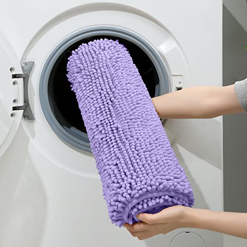 HOMEIDEAS 3 Pieces Bathroom Rugs, Ultra Soft Non Slip Absorbent Chenille Toilet Bath Mat Set (Lavender) - color: Purple-lavender, size: 17"x24"+20"x32"+U Shape 20"x24"