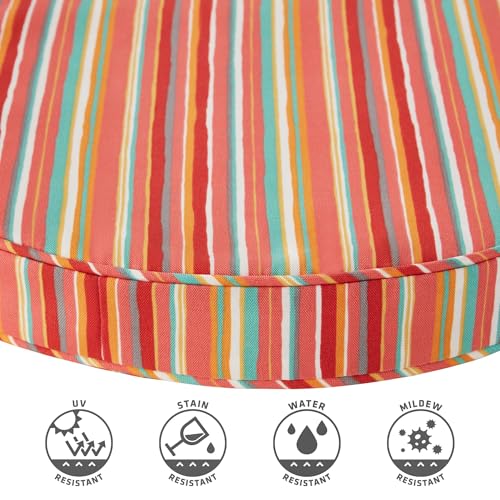 Greendale Home Fashions Set of 2 Outdoor 18 inch Round Patio Dining Chair Pads – Comfortable Fiber-Filled Seat Cushions with Ties, Reversible Polyester Fabric, Watermelon Stripe - color: Watermelon Stripe