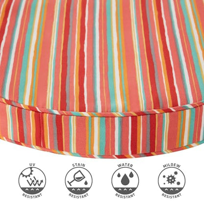 Greendale Home Fashions Set of 2 Outdoor 18 inch Round Patio Dining Chair Pads – Comfortable Fiber-Filled Seat Cushions with Ties, Reversible Polyester Fabric, Watermelon Stripe - color: Watermelon Stripe