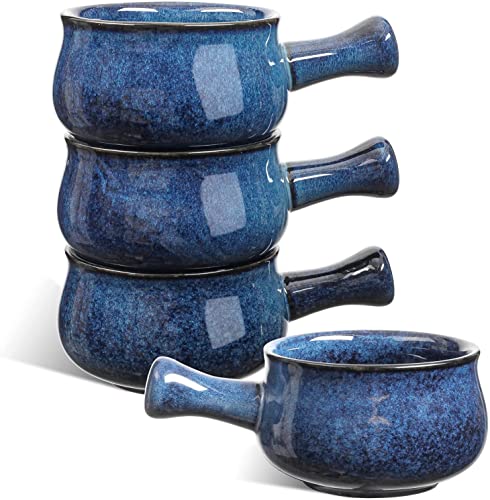 vicrays French Onion Soup Bowls With Handles, 26 Ounce for Soup, Chili, Beef Stew, Chip Resistant, Dishwasher Microwave Safe, Set of 4 (Blue) - color: Blue