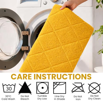 C23 20"x32" 100% Cotton Washable Bath Mat - 210 GSF Non-Slip Rug, Mustard Yellow - color: Mustard
