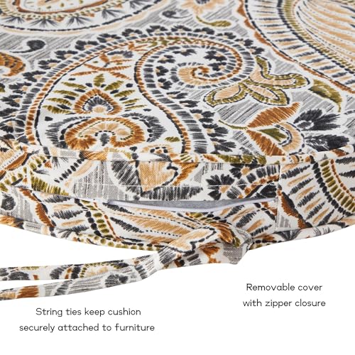 Set of 2 Outdoor 18 inch Round Patio Dining Chair Pads – Comfortable Fiber-Filled Seat Cushions with Ties, Reversible Polyester Fabric, Arctic Paisley - color: Arctic Paisley