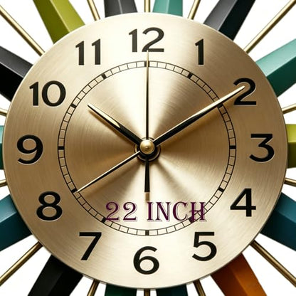 22 Inch Mid-Century Style Metal Crystal Wall Clock, Star-Shaped Silent Decorative Wall Clock, Suitable for Living Room,Bedroom,Dining Room,Porch,Office