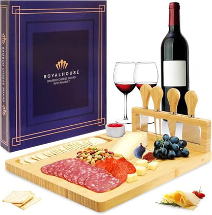Personalized Cheese Board and Knife Set with Magnetic Holder | Serving Tray for Crackers, Meat, and Wine, Anniversary - style: Personalized Cheese Board Set with Magnet Hold