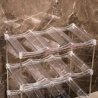 4 Tier Stackable Wine and Water Bottle Holder Free-Standing Fridge Wine Bottle Organizers Clear Plastic Water Bottle Holder for Cabinet,Refrigerator,Pantry,Kitchen Countertops,Holds 12 Bottles - size: 4 Tier-Holds 12 Bottles