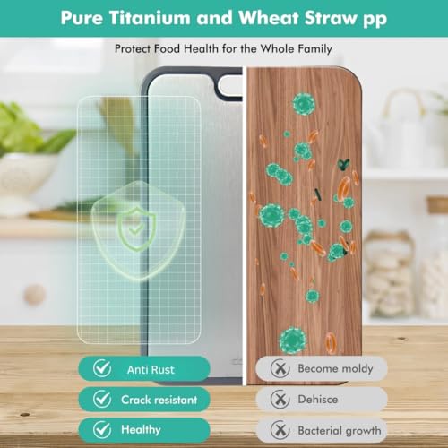 Double Sided Pure Titanium Cutting Board For Kitchen | Reversible Chopping Boards (2 in 1) | Non Toxic Dishwasher Large Size Board With Juice Groove - 15.15"x10.4"