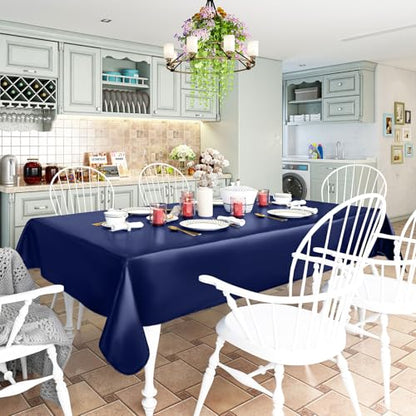 Rectangle Navy Blue Vinyl Waterproof Tablecloth with Flannel Backed | Spillproof Wipe Clean Table Cloth, Plastic Flannel Backing for Dining, Buffet Parties Picnic Camping, 60" x 84" - color: Navy Blue, size: 84" x 60" (Rectangular)