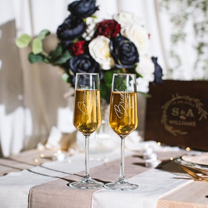 Personalized Champagne Flutes – Vertical Name Engraved Wedding Glasses, Custom Champagne Flute for Bride and Groom, Modern Wedding Toast Glasses - (Champagne Flutes-D2) - color: Champagne Flutes-D2