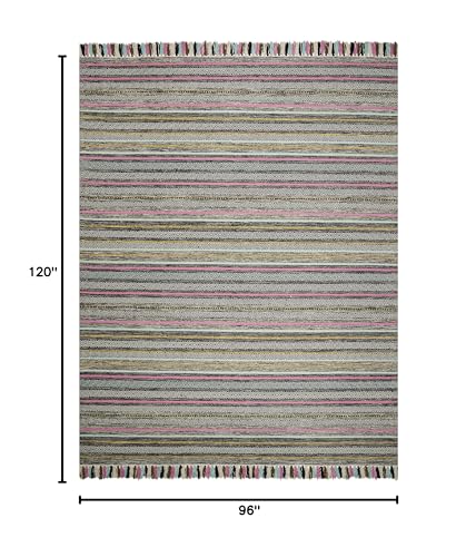 SAFAVIEH Area Rug 8x10 - Montauk Collection - Large - Black & Multi, Handmade Cotton, Boho Stripe Fringe Design, Ideal for Living Room, Bedroom, Office, Dining Space (MTK901B) - color: Black/Multi, size: 8' x 10' (Rectangular)