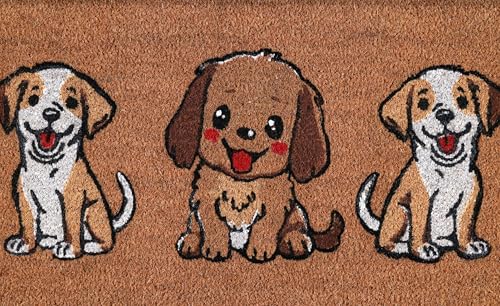 Coir Door Mats 17" X 30", Non-Slip Sturdy, PVC Backed Heavy Duty, Easy to Clean, Ideal for Door Entrance, Patio, Porch, Backyard, Garages, The 3 Cute Musketeer Puppies - color: 3 Cute Puppies