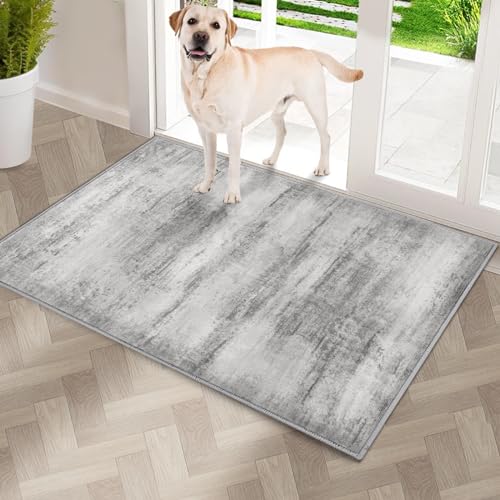 COMSLE Door Mat, Front Door Mat Indoor for Entrance Faux Wool Absorbent Non Slip Modern Throw Rug for Entryway Hallway Muddy Paws - Pet Friendly, 20x32 Inches,Linear Gray Machine Washable - color: Linea Gray, size: 1'8" x 2'8" (Rectangular)