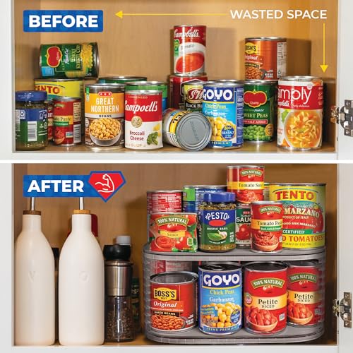 2-Tier Lazy Susan Pantry Organizer – Steel Reinforced Turntable for Kitchen Cabinets & Pantry Storage – Heavy-Duty Can Organizer Holds Up to 30 lbs – Rotates 360° – Includes 2 Bonus Bins | Two Rotating Steel-Reinforced Shelves, Holds 30 lbs, 360-Degree Ro