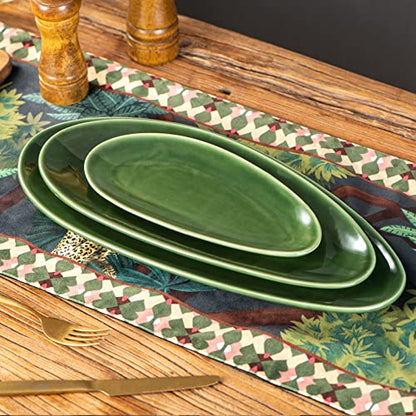 vicrays Large Oval Serving Platters, 16"/14"/10" Porcelain Serving Platters for Party, BBQ,Stackable Serving Trays Serving Plates for Appetizers, Sushi, Restaurant, Set of 3 (Green) - color: Green