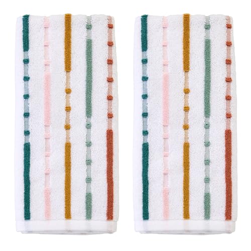 SKL Home Modesto Stripe 100% Cotton Premium 2-Piece Hand Towel Set, 600 GSM, Reversible Jacquard, Soft & Absorbent, Decorative for Bath/Kitchen/Bar & Gift, Multi - color: Modesto Stripe, style: 2-Piece Hand Towel Set