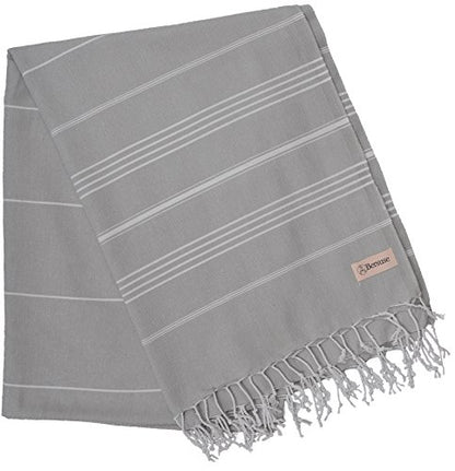 Bersuse Towels Anatolia XL Beach Blanket Throw Blanket Turkish Towel 100% Cotton Extra-Large Quick-Dry Lightweight Premium Peshtemal Towel - 61x82 Inches, Silver Grey - color: Silver Grey