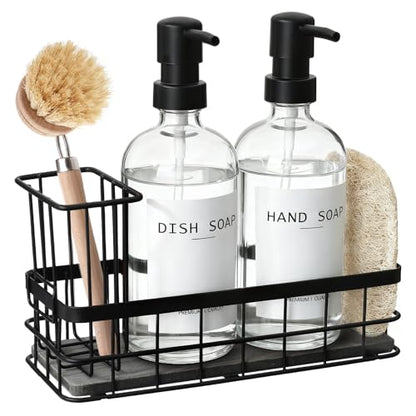 Dish Soap Dispenser for Kitchen, 16.9 fl oz Clear Hand and Dish Soap Dispensers, Kitchen Soap Dispenser Set with Sponge Holder, Brush Holder and Loofah Sponge, Countertop Sink Organizer Accessories - color: Clear
