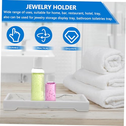 Sewroro Marble Design Synthetic Bathroom Vanity Tray White Storage Plate for Cosmetics Toiletries Jewelry Organizer Home Countertop Holder