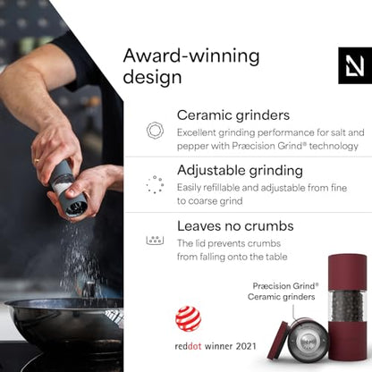 LARS NYSØM Salt and Pepper Grinder Set, Manual Salt and Pepper Mills with Adjustable Ceramic Grinder, Design Spice Shaker Set (Berry Red) - color: Berry Red