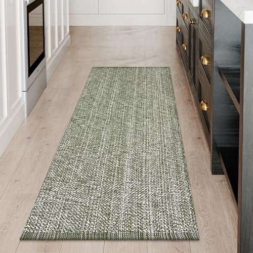 Washable Sage Green Kitchen Runner Rug 2x5 Foyer Hallway Runner Rug | Hand-Woven Reversible Entryway Rug Indoor, Cotton Modern Bedroom Carpet Rugs, Farmhouse Bathroom Rugs, Soft Laundry Room Mat - color: Sage Green/Cream, size: 2' x 5' (Rectangular)