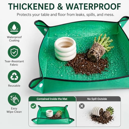 Thickened Waterproof Reusable Garden Mat, 20"X20" Plant Repotting Pad for Soil Changing, Indoor Outdoor Planting, Mess-Free Transplanting Tray, Gardening Gifts for Plant Lovers