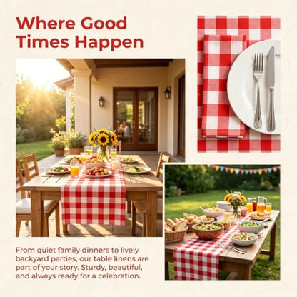 ShinyBeauty 4 Packs Checkered Table Runner 72 Inches Long Red and White | Christmas Buffalo Plaid Linen, Soft Cotton, for Farmhouse Thanksgiving Dining Tables Seating 4-6, 14 Inch Wide, Folded Hem - color: Red & White, size: 72''x13''x4PCS