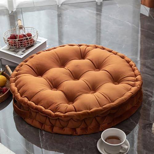 Round Floor Cushion 23.6 Inch Dutch Velvet Tufted Thick, Orange | Thick 2.8-Inch Support for Meditation & Yoga, Portable Handle for Living Room Balcony Dorm Tatami Reading Nook - color: Orange