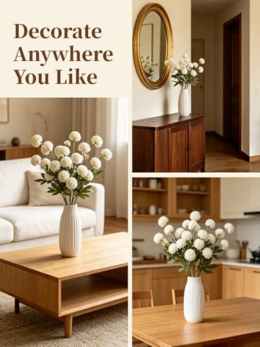 Faux Silk Chrysanthemum, Ivory, 10 Pcs | Artificial Flowers, Mini Fake Mums with Stems, DIY Bouquets, Wedding Centerpieces, Vase Fillers - color: Ivory
