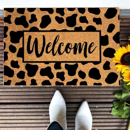 Funny Coir Boho Cow Print Welcome Mat - Heavy-Duty PVC Back Non Slip Outdoor Coconut Coir Doormat 23.6 x 15.7 inch - color: Boho Cow Print Welcome