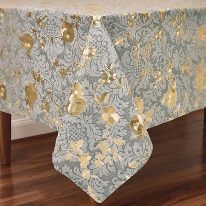 Rectangle PVC Table Cloth Elegant Gold Vine Flower Waterproof Oil-Proof Heavy Duty Vinyl Fitted Tablecloths Wipeable Washable Stain-Resistant Table Cover Dining Christmas Party (Lake Blue,54" X 78") - color: Lake Blue
