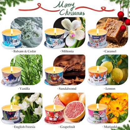 18 Pack Scented Candle Sets | Merry Christmas Aromatherapy Traverl Jar Candles | Soy Wax Candle Sets with 10% Essential Oils for Home and Travel |Gift Sets for Christmas Women - color: 18 Pack Chirstmas