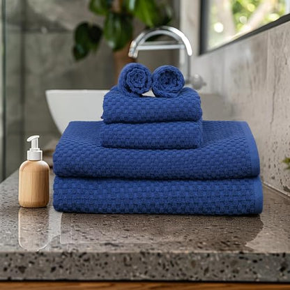 COTTON CRAFT Euro Spa Waffle Weave 6 Piece Towel Set - 100% Cotton - Blue | 2 Oversized Luxurious Large Bath Towels, 2 Hand Towels, 2 Washcloths - Soft Plush Super Absorbent Low Lint Quick Dry - color: Blue, size: 6 Piece Towel Set