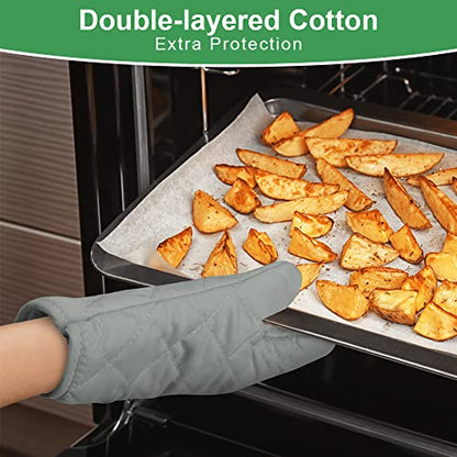 AUAUY Grey Oven Mitts, 1 Pair Kitchen Mittens, 392F Heat Resistant Non-Slip Gloves for Oven, BBQ, Grilling, Cooking, Baking - Infill Cotton - color: Grey B