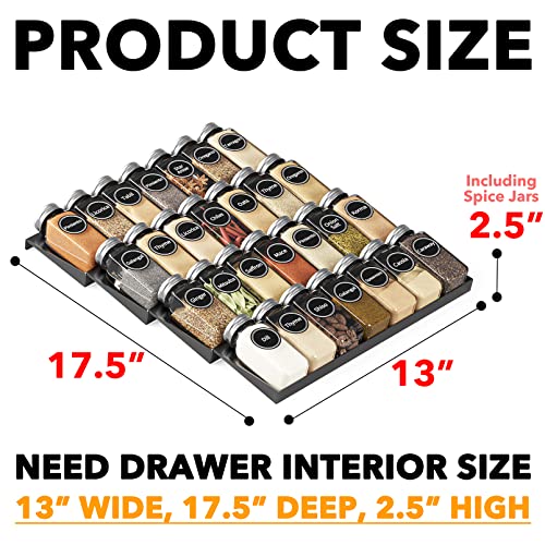 SpaceAid Spice Drawer Organizer with 28 Spice Jars, 386 Spice Labels, 4 Tier Seasoning Rack Tray Insert for Kitchen Drawers, 13" Wide x 17.5" Deep (Pack of 2) - size: 28 Jars, 13" Wide (Pack of 2)