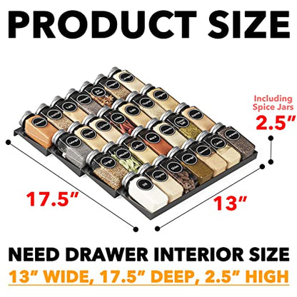 SpaceAid Spice Drawer Organizer with 28 Spice Jars, 386 Spice Labels, 4 Tier Seasoning Rack Tray Insert for Kitchen Drawers, 13" Wide x 17.5" Deep (Pack of 2) - size: 28 Jars, 13" Wide (Pack of 2)